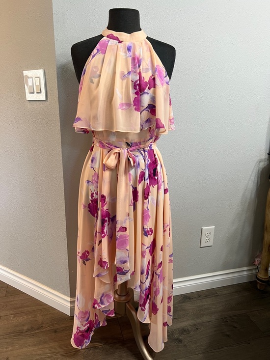 Eliza J Dresses & Skirts - Eliza J Peach Halter High-Low Dress with Pink & Purple Floral Print